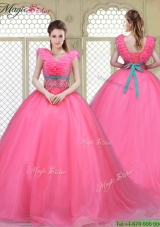 Fashionable Brush Train Quinceanera Dresses in Hot Pink