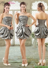 New Style Short Strapless Silver Prom Dresses with Pick Ups