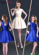 Beautiful Short Bateau Prom Dresses with Bowknot and Beading