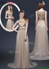 Luxurious Brush Train Prom Dresses with Appliques and Bowknot