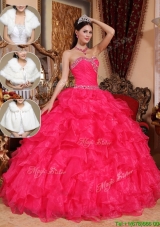 Cheap Beading Sweetheart Quinceanera Dresses in Coral Red