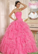 Popular Ruffles and Beading Quinceanera Dresses in Rose Pink