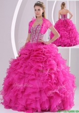 Fashionable Ruffles and Beading Fuchsia Sweet 16 Dresses