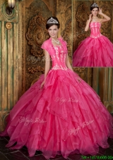 Popular Appliques and Ruffles Hot Pink Quinceanera Dresses