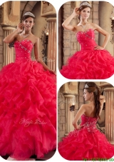 New Style  Coral Red Ball Gown Floor Length Ruffles Quinceanera Dresses