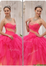 New Style Beading Strapless Quinceanera Gowns in Hot Pink
