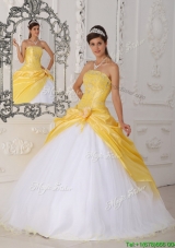 New Style Hand Made Flower Quinceanera Dresses in Yellow and White