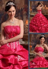New Style Strapless Appliques Quinceanera Gowns in Coral Red