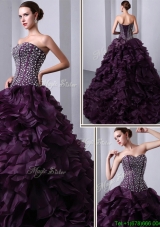 2016 Fashionable Sweetheart Beading and Ruffles Pretty Sweet 15 Dresses with Brush Train