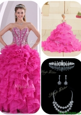 2016 pretty  Ruffles and Beading Fuchsia Sweet 15 Dresses