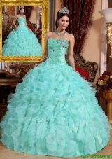 Puffy Beading and Ruffles Quinceanera Dresses in Apple Green