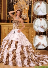 Puffy  White Quinceanera Gowns with Beading and Ruffles