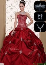 Latest Embroidery Strapless Sweet 16 Dresses in Wine Red