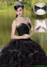 Modest Ruffles Layered and Beading Sweet 16 Dresses in Black