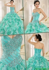 Puffy New Apple Green Quinceanera Dresses with Beading and Ruffles