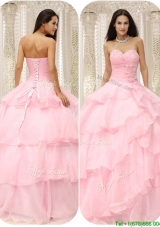 Simple 2016 Sweetheart Ruffles Sweet 16 Quinceanera Gowns in Baby Pink