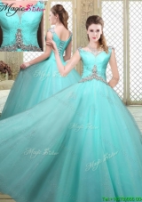 2016 Luxurious Straps Beading Sweet 16 Dresses in Aqua Blue