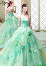 New Strapless Brush Train Quinceanera Dresses with Hand Made Flowers