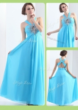 Affordable Halter Top Criss Cross Bridesmaid Dresses with Beading