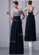 Classical Empire Straps Side Zipper Beading Best Selling Prom Gowns in Black