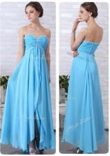 Pretty Empire Sweetheart Slit Bridesmaid Dresses in Aqua Blue