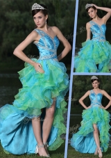 Pretty One Shoulder Side Zipper High Low Best Selling Prom Gowns in Multi Color