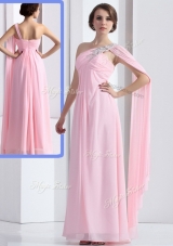 Elegant One Shoulder Baby Pink Bridesmaid Dresses with Ruching and Beading