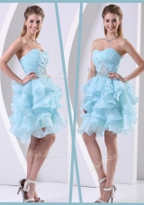 Pretty Mini Length Sweetheart Dama Dress with Beading and Ruffles