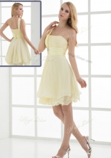 Pretty Short One Shoulder Beading and Belt Dama Dresses for Summer