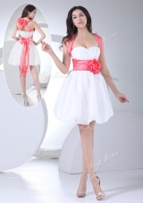 Cheap Straps Hand Made Flowers Short Dama Dresses in White