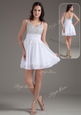 Perfect Short Straps Beading White Dama Dresses  for 2016