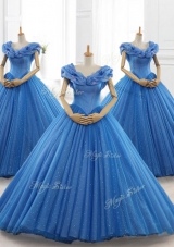 Classical Blue Off the Shoulder Custom Made Quinceanera Dresses with Appliques