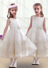 2016 Lovely Scoop Little Girl Pageant Dresses  with Beading and Appliques