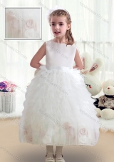 2016 Sweet Scoop White Little Girl Pageant Dresses with Ruffles