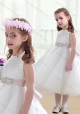 2016 Wonderful Scoop White Little Girl Pageant Dresses  with Beading