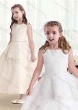 New Arrival  Bateau Flower Girl Dresses with Beading and Appliques