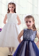 New Arrival Ruching Tea Length Scoop Flower Girl Dresses