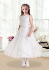 New Arrival Scoop White Flower Girl Dresses with Beading