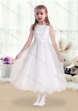 New Arrival  Scoop White Flower Girl Dresses with Beading and Appliques