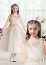 New Arrival Ball Gown Bateau Champagne Flower Girl Dresses with Belt