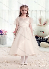 New Arrival  Princess Scoop Short Sleeves Champagne Flower Girl Dresses