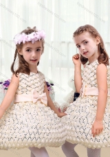 New Arrival Scoop Short Little Girl Dresses with Bowknot