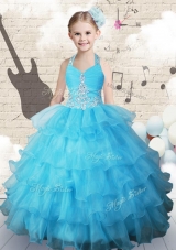 Pretty Halter Top Mini Quinceanera Dresses with Beading and Ruffled Layers
