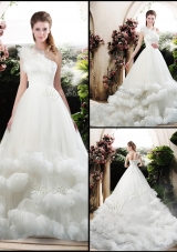 2016 Popular One Shoulder Wedding Dresses with Appliques and Ruffles