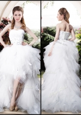 Beautiful High Low Sweetheart Wedding Dresses with Beading and Ruffles