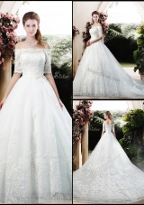 Latest A Line Off the Shoulder Half Sleeves Wedding Dresses with Appliques