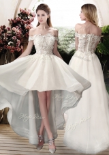 2016 Beautiful Off the Shoulder High Low Wedding Dresses with Appliques