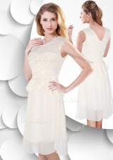 2016 Perfect Scoop Knee Length White Bridesmaid Dresses with Lace