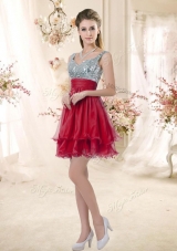 2016 Wonderful Straps Sequins and Ruching  Dama Dresses in Wine Red