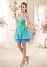 2016 Sweet Short Multi Color Junior Prom Dresses with Sequins and Hand Made Flowers